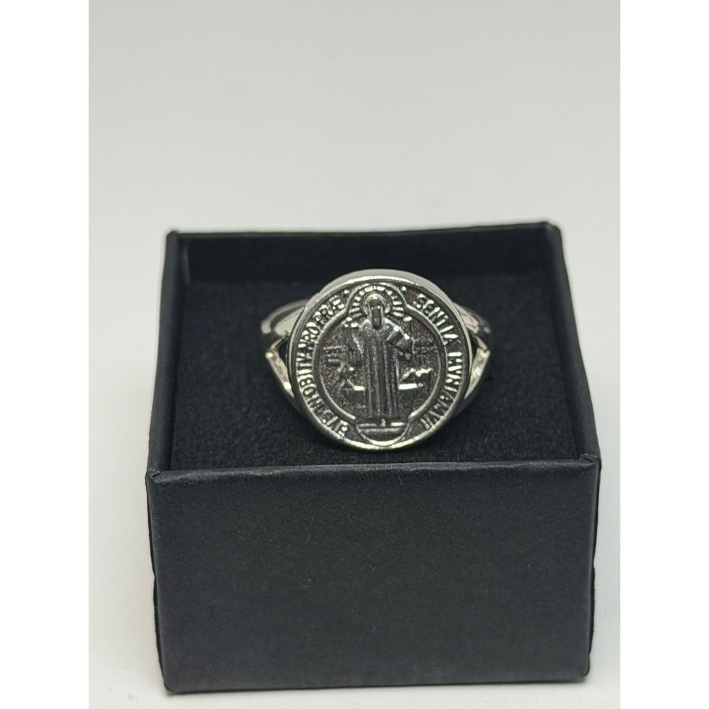 Saint Benedict Medal Ring 925 Sterling Silver Catholic Protection Jewelry Size 9